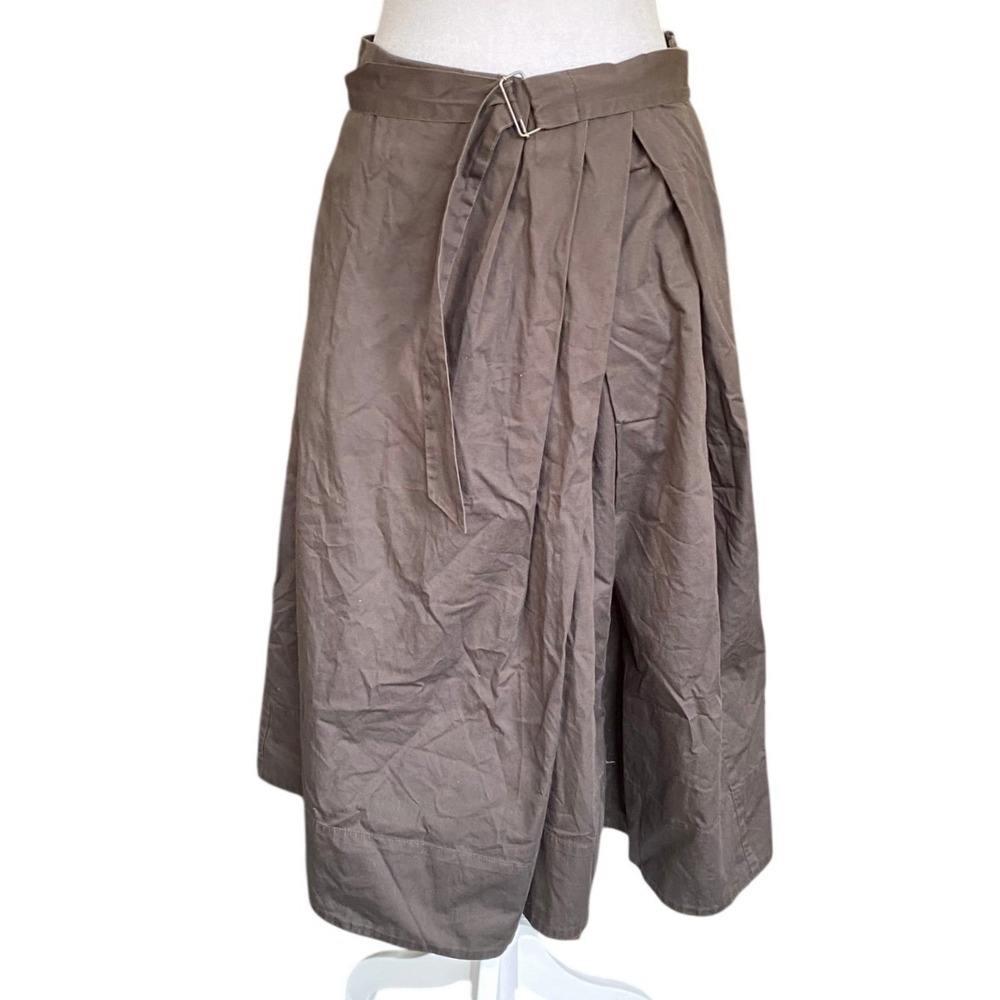 Comptoir des Cotonniers Belted Cotton Pleated Gray Midi Skirt 38 6‎ Boho Utility